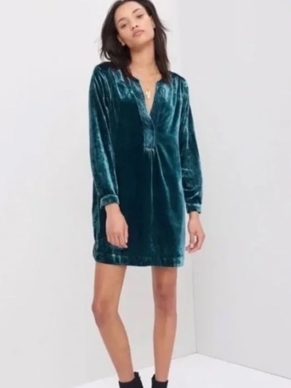 Anthropologie Teal Velvet Mini Dress